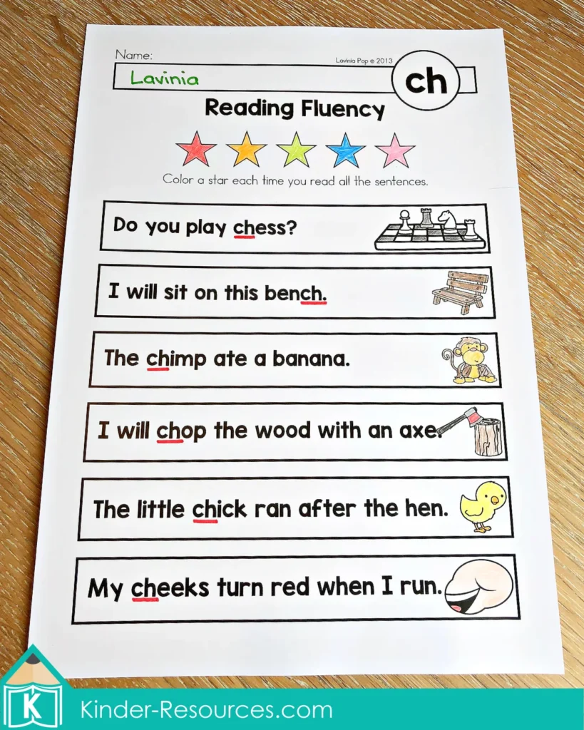 CH Digraph Worksheets and Activities Reading Fluency Sentences