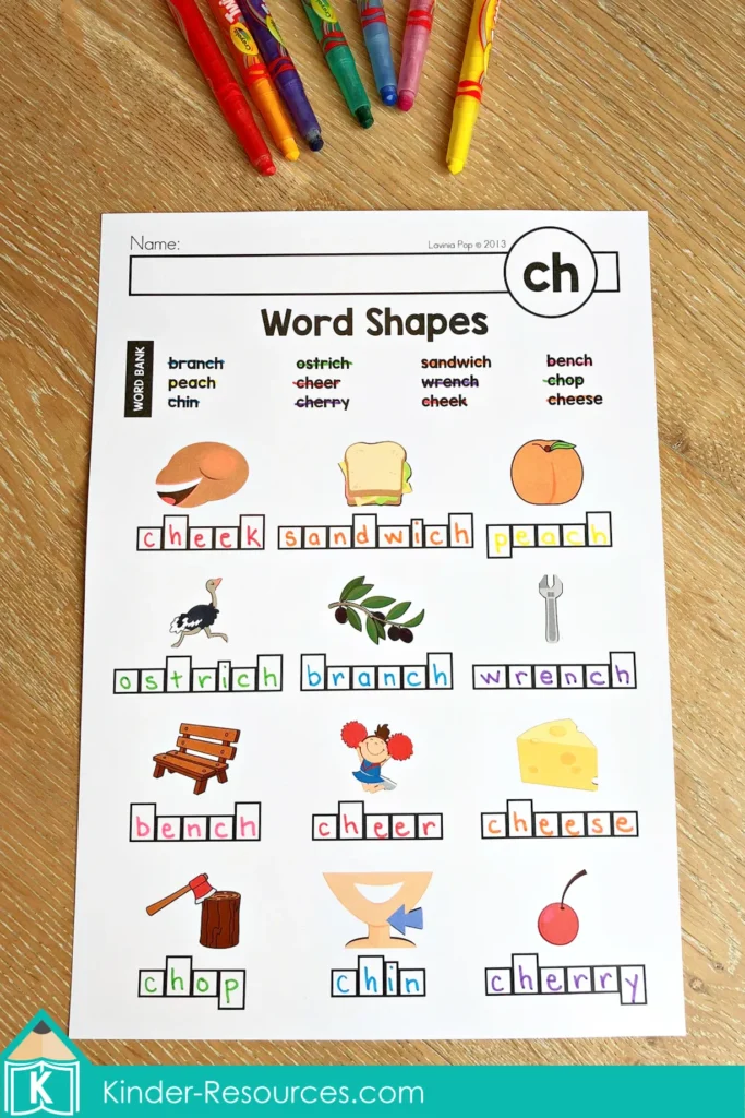 CH Digraph Worksheets and Activities word shapes worksheet building ch words like branch peach chin sandwich wrench
