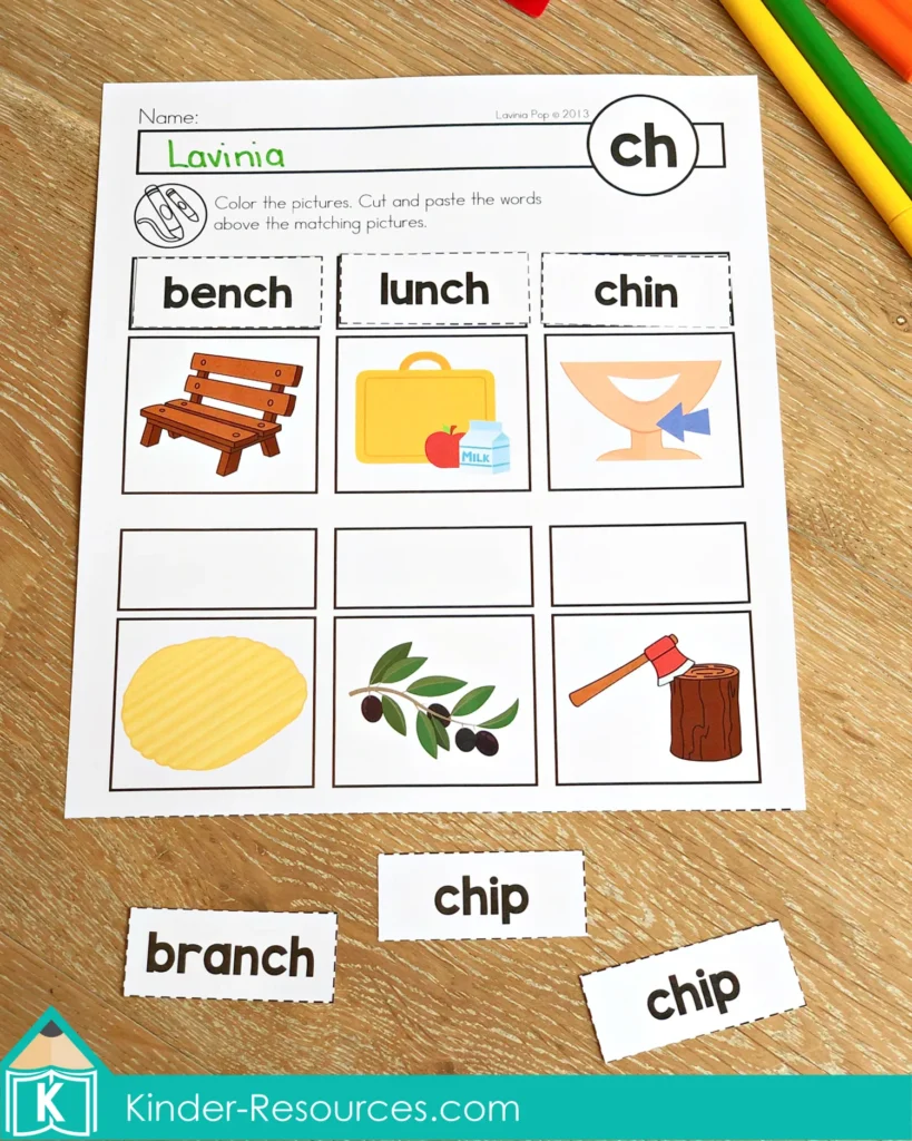 CH Digraph Worksheets and Activities Word and Picture Cut and Paste Worksheet