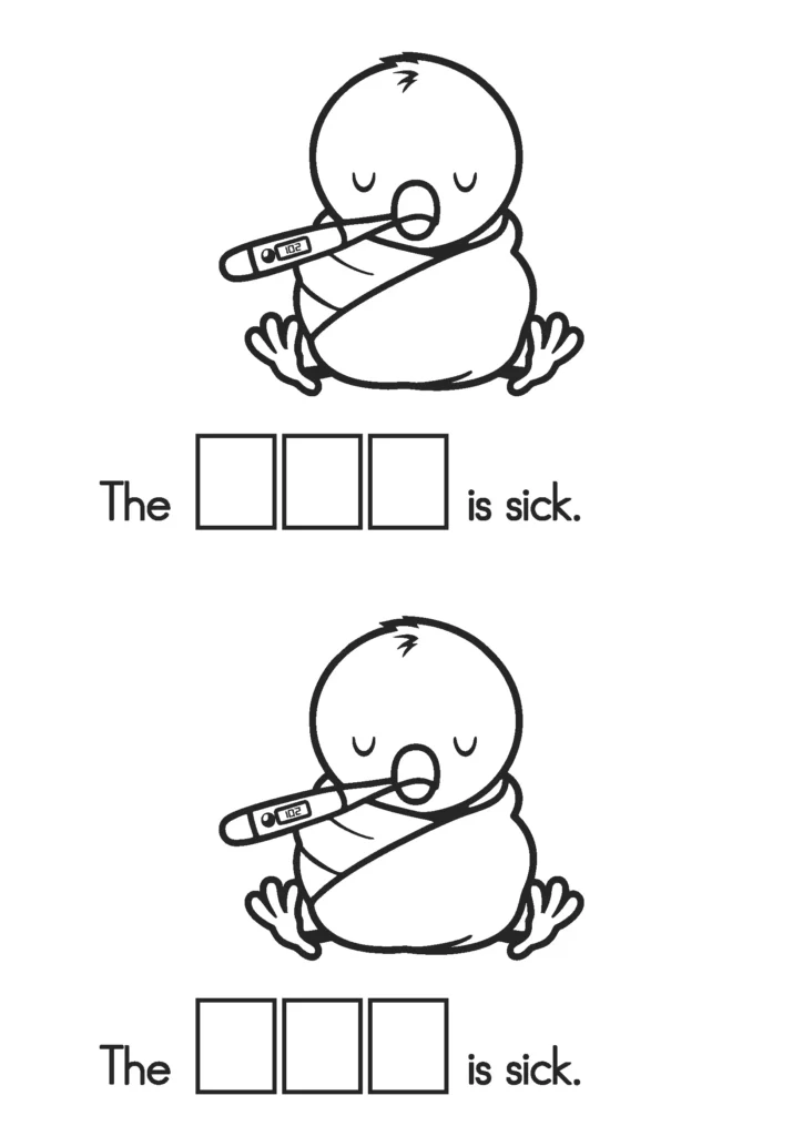 CH Digraph Worksheets and Activities sentence worksheet with simple sentence the chick is sick for early reading practice