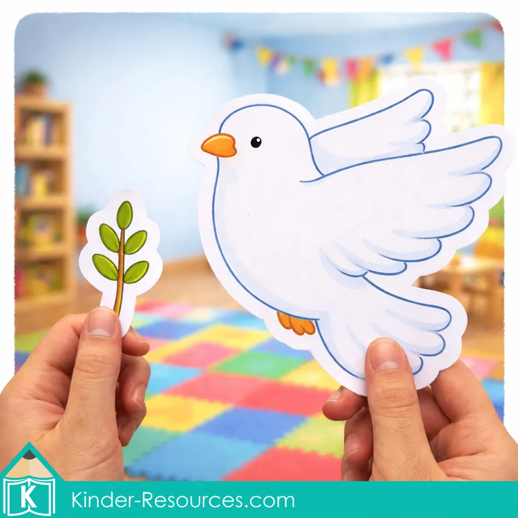 God Keeps His Promises Noah’s Ark lesson dove and olive leaf props for preschool retelling activity