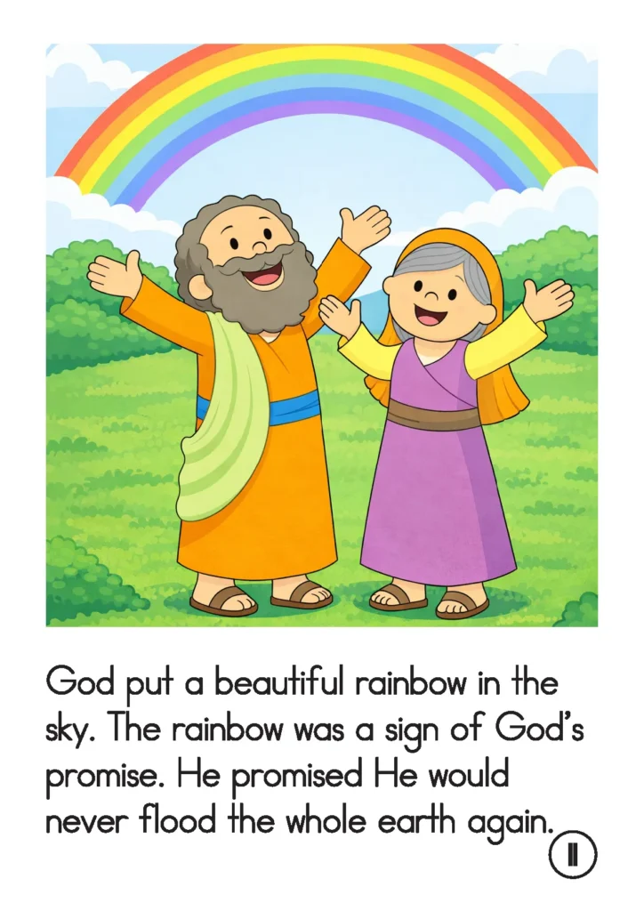 God Keeps His Promises Preschool Bible Lesson Noah and wife under rainbow God’s promise