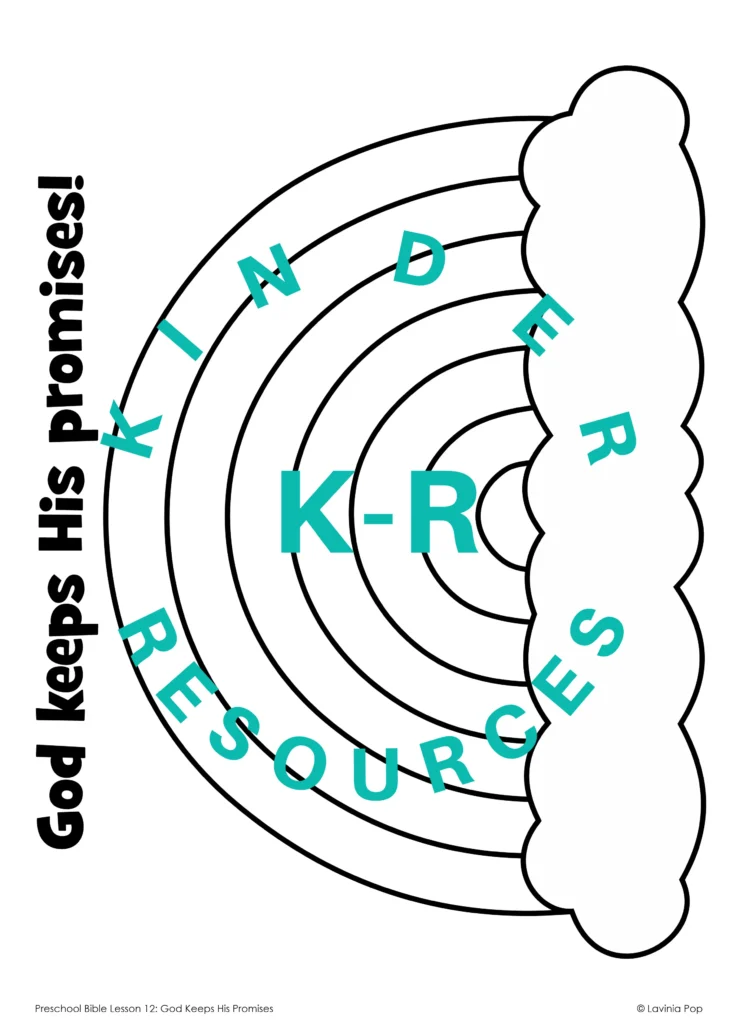 God Keeps His Promises Noah’s Ark lesson rainbow craft template with clouds for preschool activity