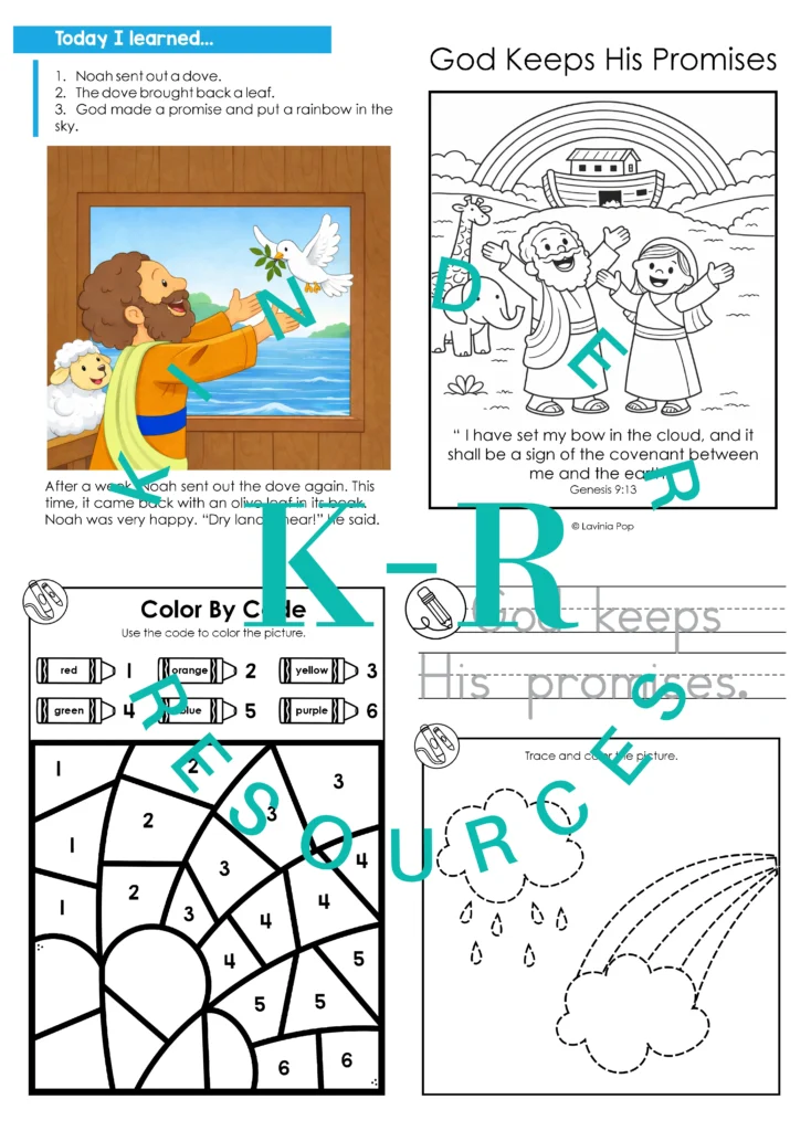 God Keeps His Promises Noah’s Ark lesson printable take home booklet pages with story and activities