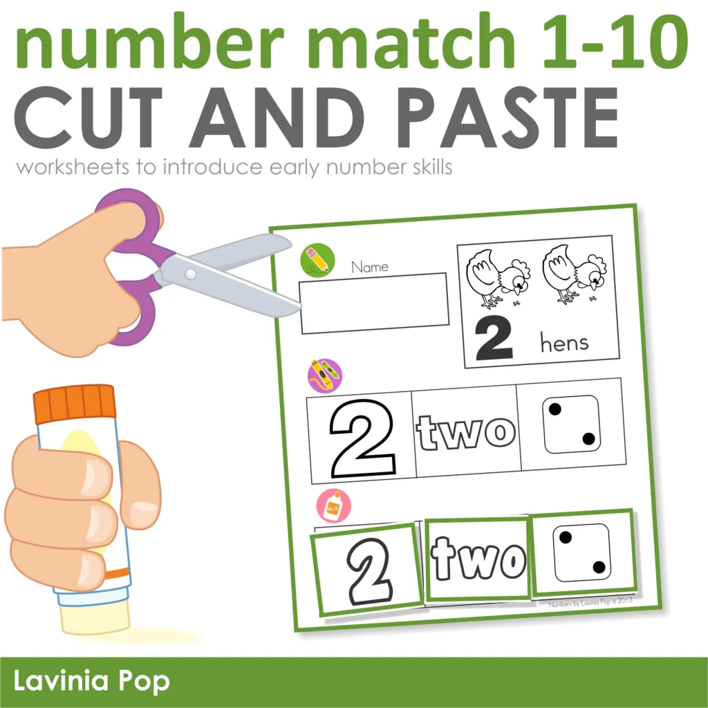 number match 1 to 10 cut and paste worksheets for number recognition counting and early math skills in preschool and kindergarten