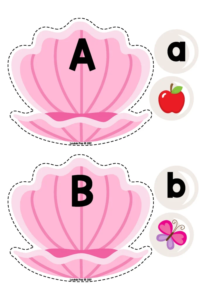 Ocean Centers for Preschool oyster alphabet match with uppercase letters and lowercase pearl cards with pictures