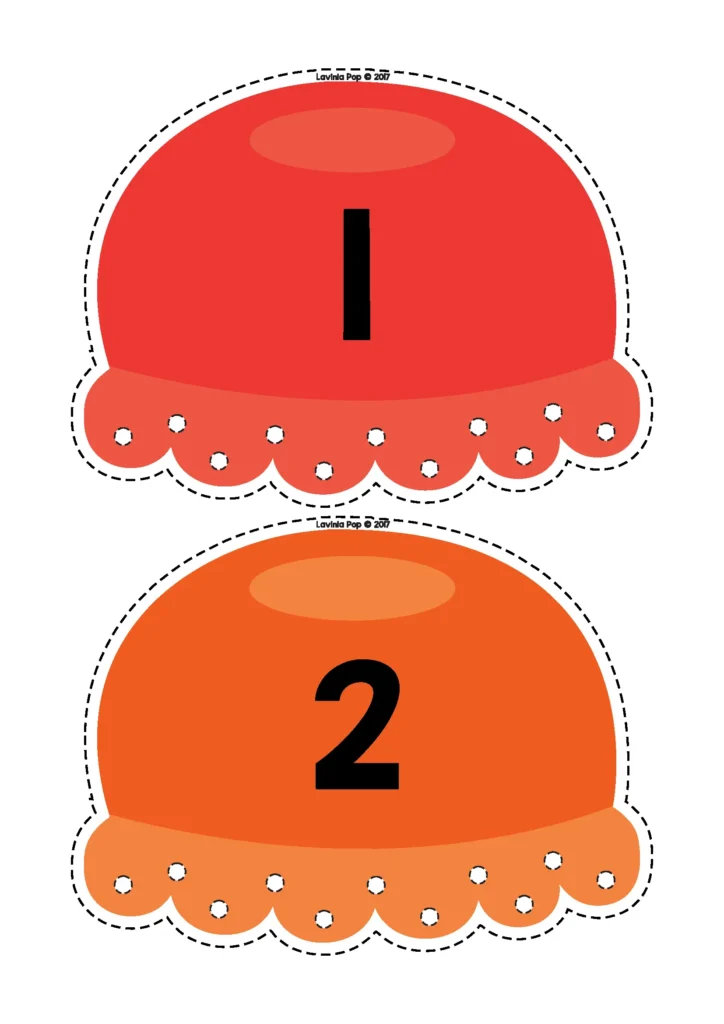 Ocean Centers for Preschool jellyfish counting activity with numbers 1 and 2 for adding tentacles