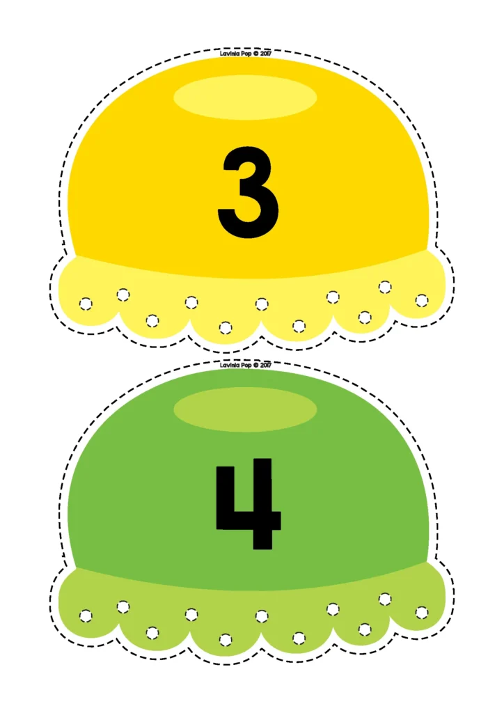 Ocean Centers for Preschool jellyfish counting center with numbers 3 and 4 jellyfish cards