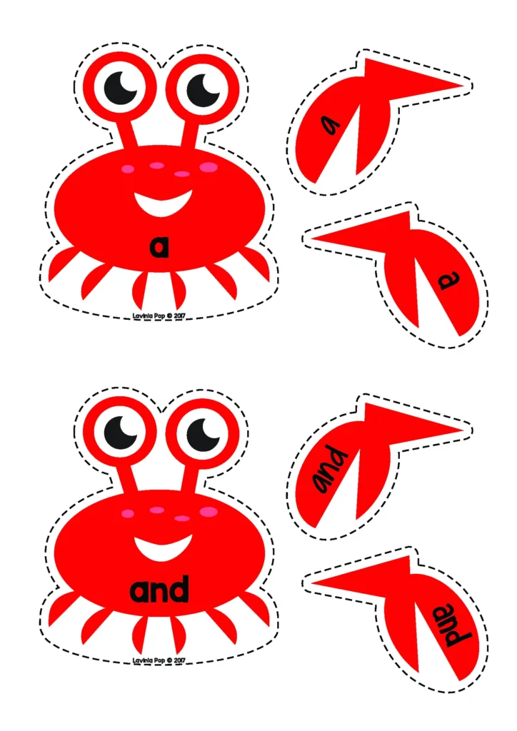 Ocean Centers for Preschool crab sight word matching activity with crab claws and pre primer sight words