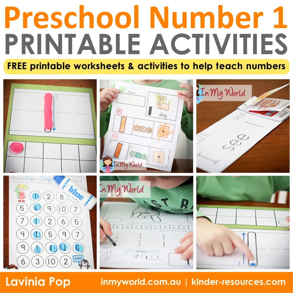 Preschool Number 1 activities printable worksheets for counting number recognition tracing and number sense