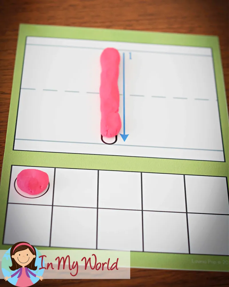Preschool Letter I activities using number 1 play dough mat with ten frame for counting and number recognition
