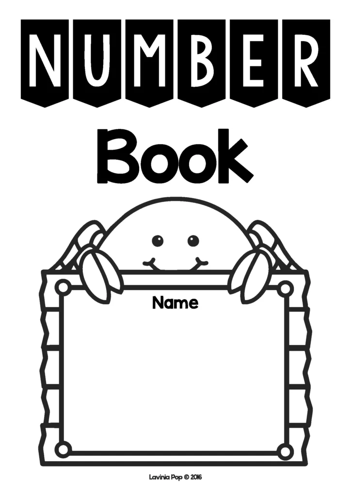 Summer Review Preschool number book cover with crab holding name sign and summer beach theme for preschool number booklet