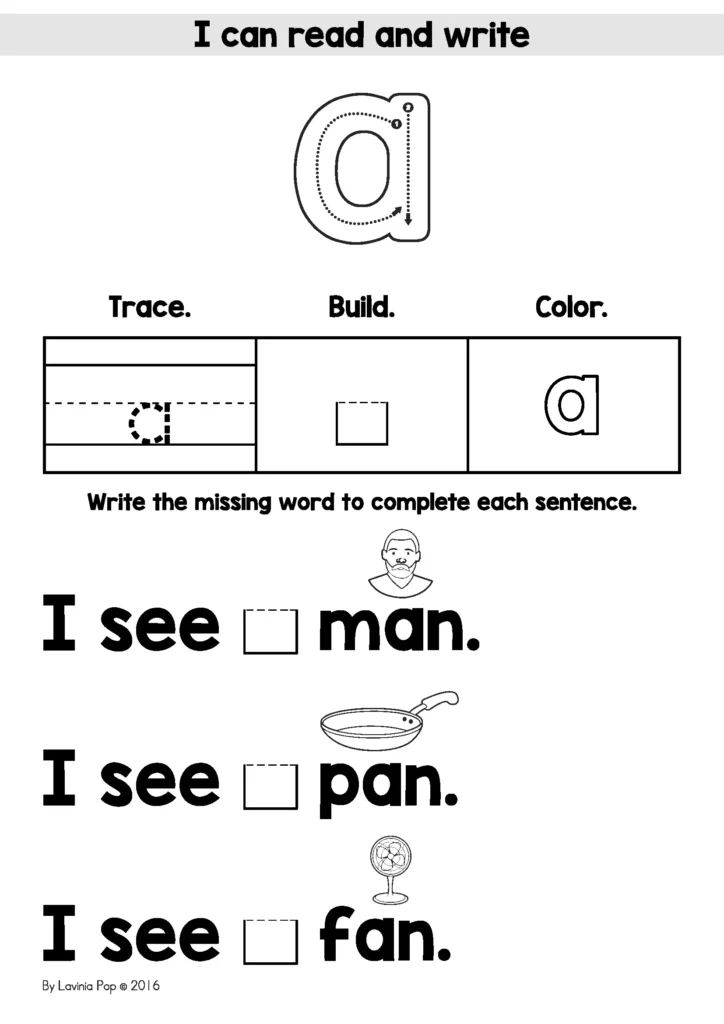 Summer Review Preschool sight word a worksheet with trace build color activities and simple sentences using the word a