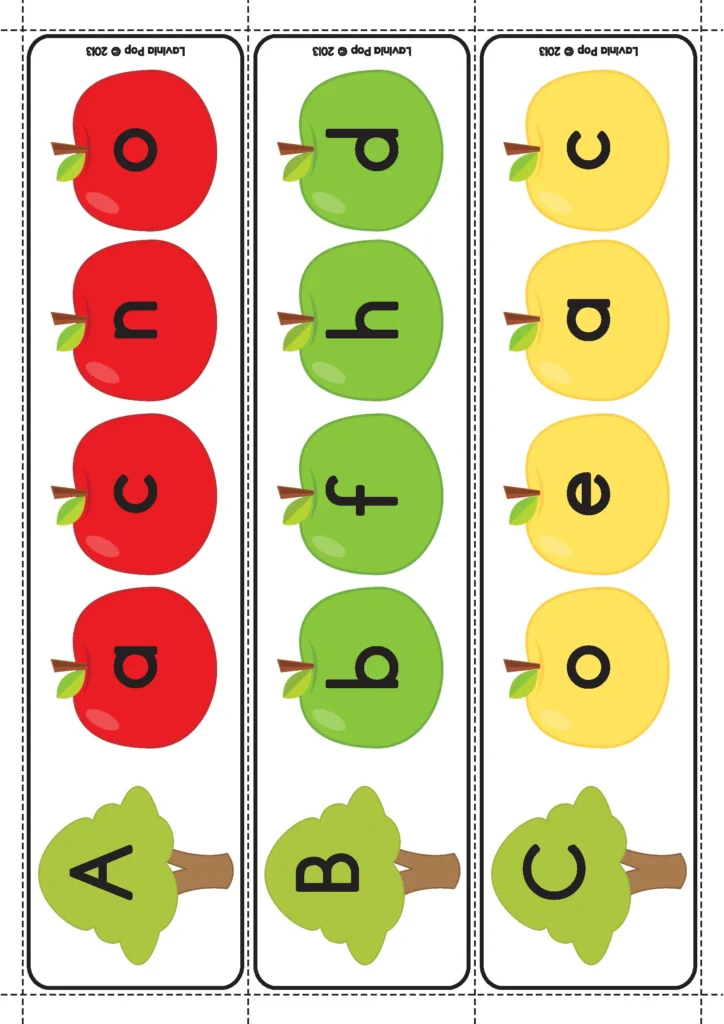 Back to School Literacy Centers for Kindergarten uppercase and lowercase apple letter matching activity with alphabet trees