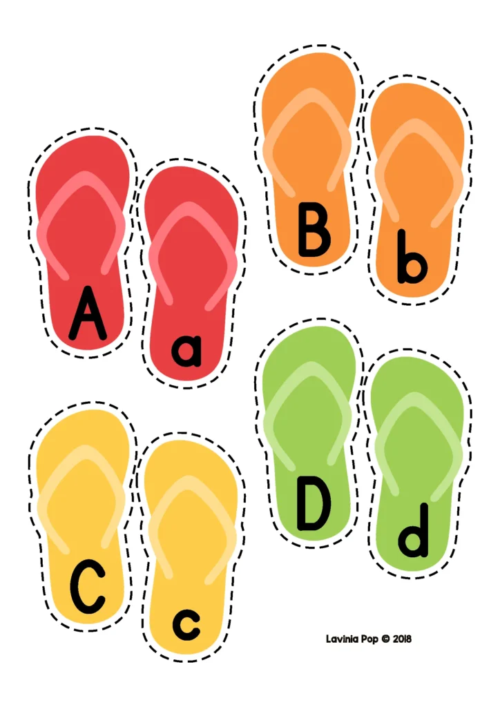 Summer literacy centers for kindergarten uppercase and lowercase letter matching flip flop cards