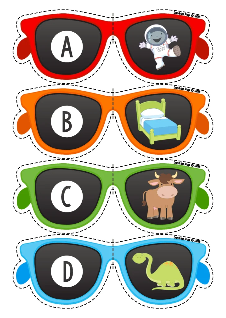 Summer literacy centers for kindergarten beginning sounds sunglasses matching activity cards