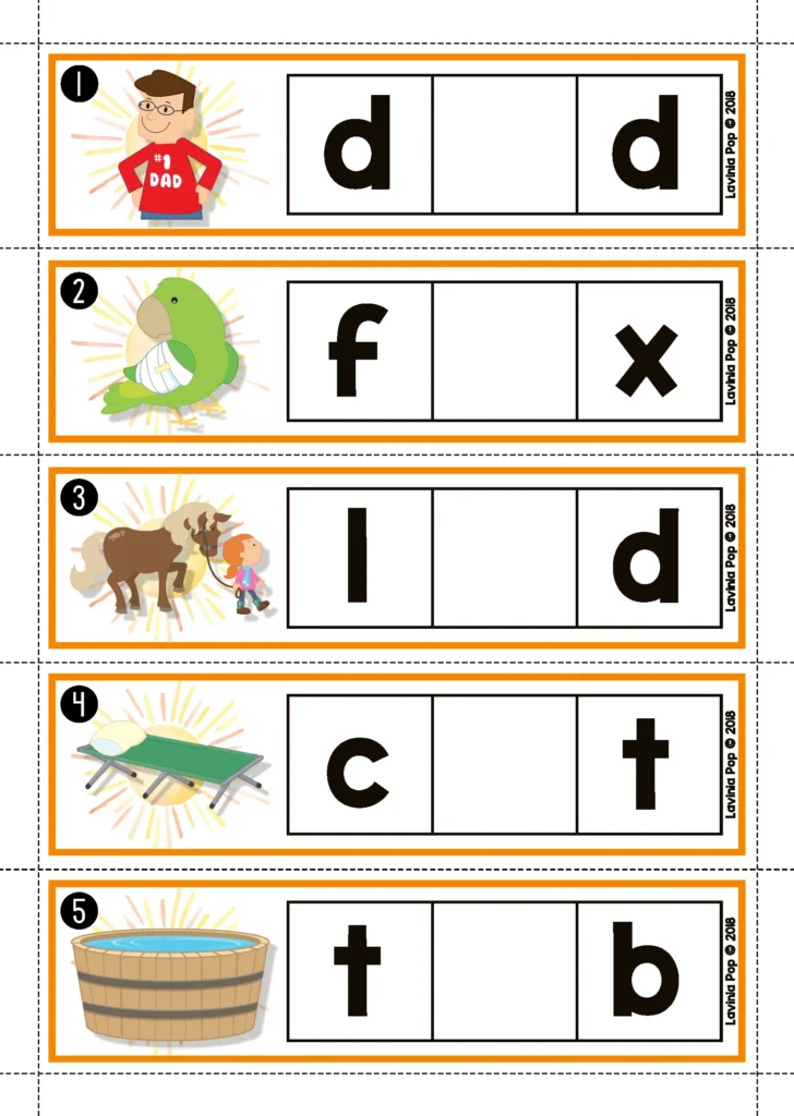 Summer literacy centers for kindergarten missing middle sound CVC word cards with picture prompts