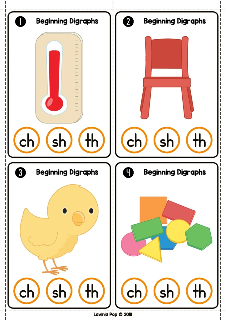 Summer literacy centers for kindergarten beginning digraph clip cards with ch sh and th picture activities