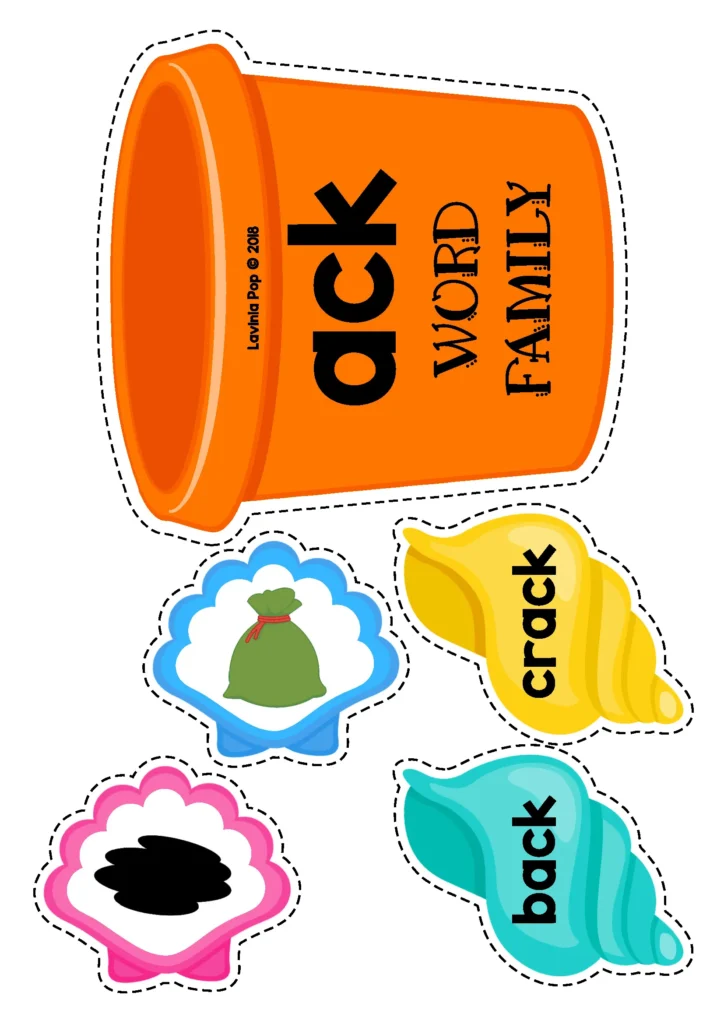 Summer literacy centers for kindergarten word family sorting activity with ack word family cards