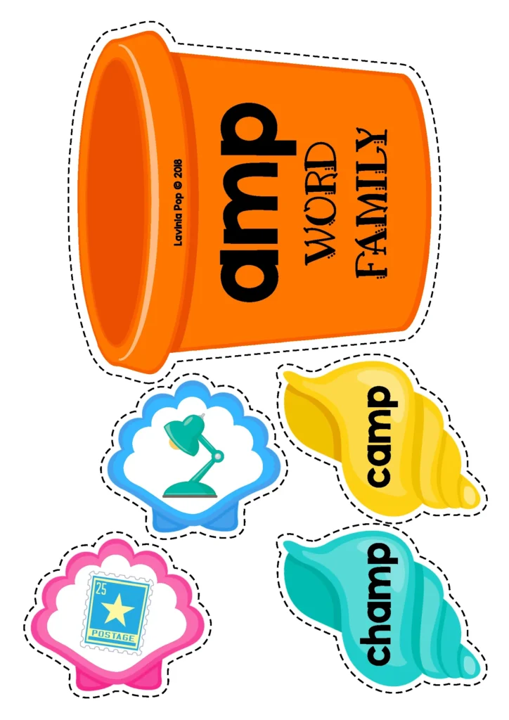 Summer literacy centers for kindergarten word family sorting activity with amp word family cards