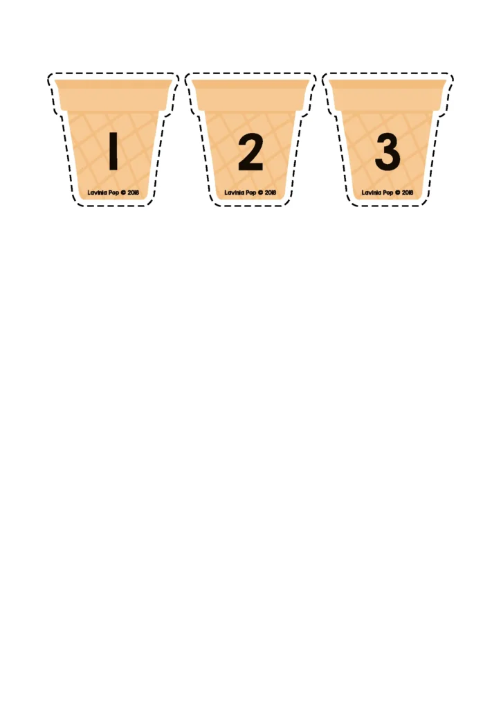 Summer Math Centers for Kindergarten subtraction activity with numbered ice cream cones for subtraction facts within 10