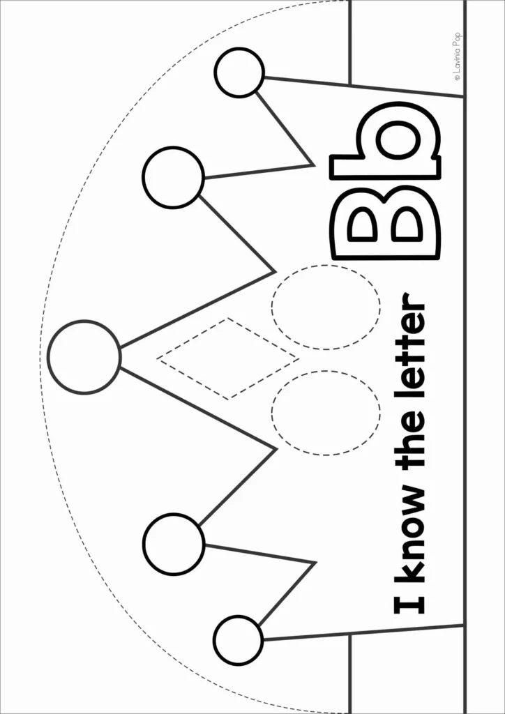 Letter B alphabet crown craft with tracing and coloring sections for Preschool and Kindergarten