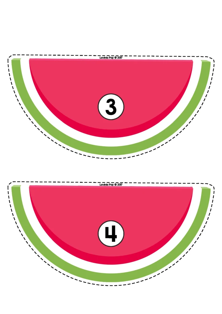 Summer Preschool Centers watermelon counting activity with numbered watermelon slices for counting seeds from 1 to 10