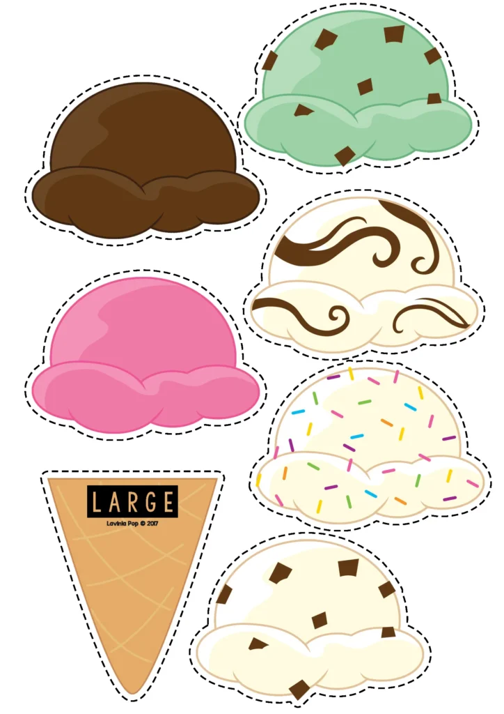 Summer Preschool Centers ice cream size sorting activity for preschool math and visual discrimination practice