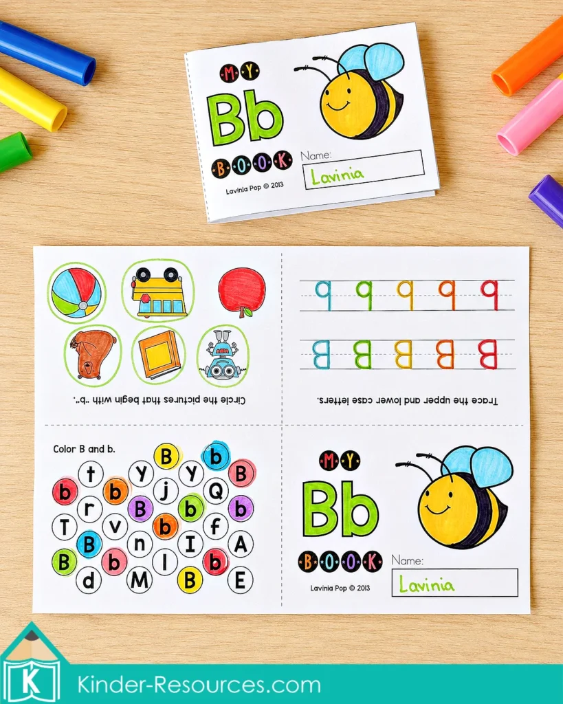 FREE Printable mini book for letter B featuring letter recognition, coloring, and handwriting practice.