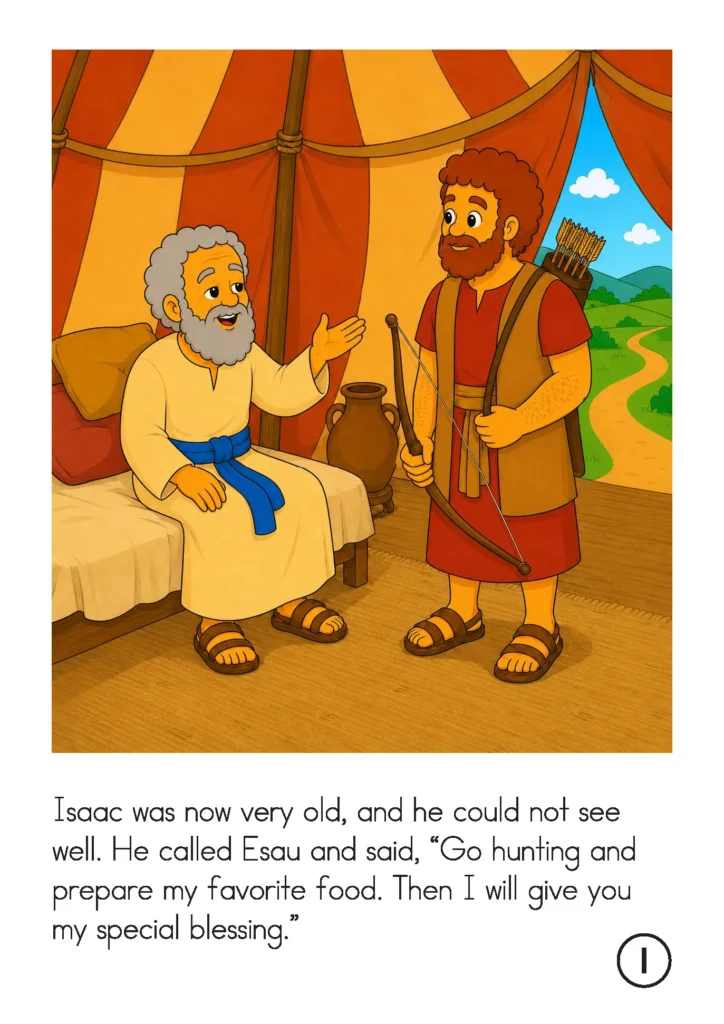 Isaac asks Esau to go hunting and prepare his favorite food before receiving the special blessing.