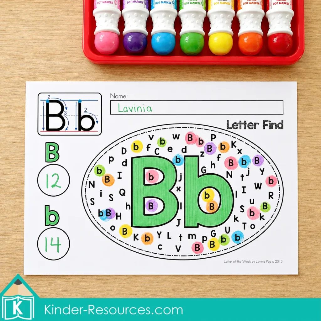 Letter B Letter Find Dot Marker Worksheet for Kindergarten