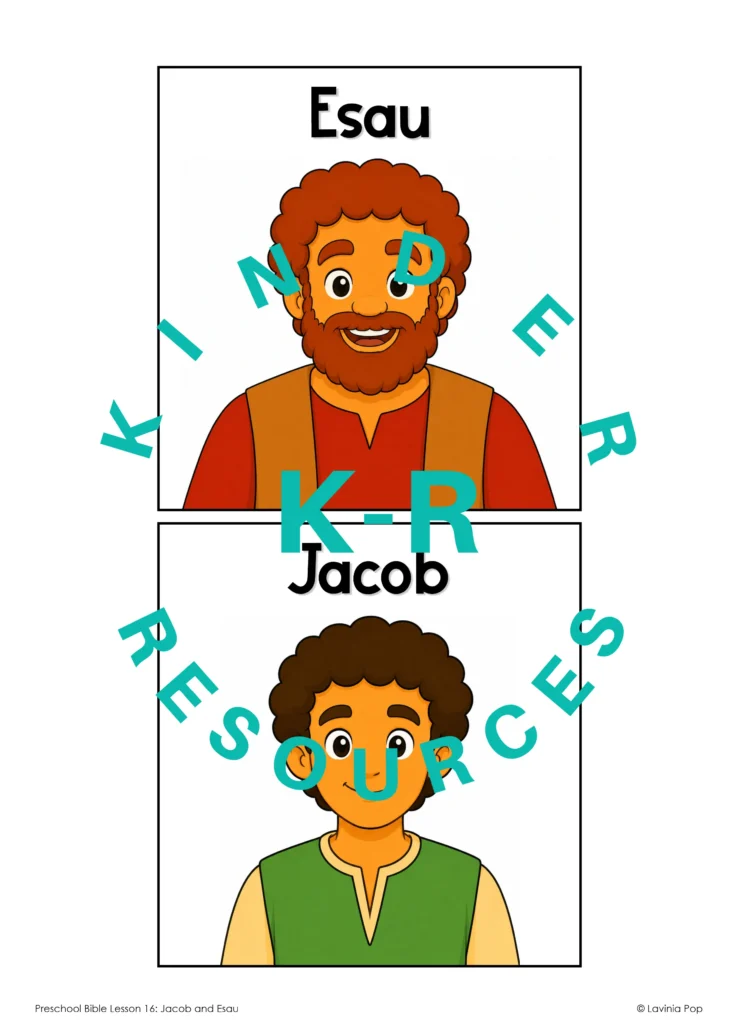 Printable Esau and Jacob header cards used to sort pictures connected with each brother in the Bible story.