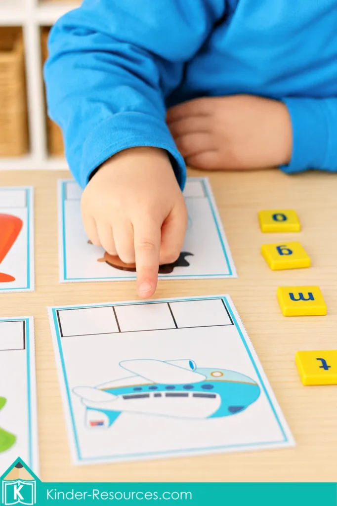 Preschool letter J word building cards with magnetic letters spelling jet, jam, jug, and jog.