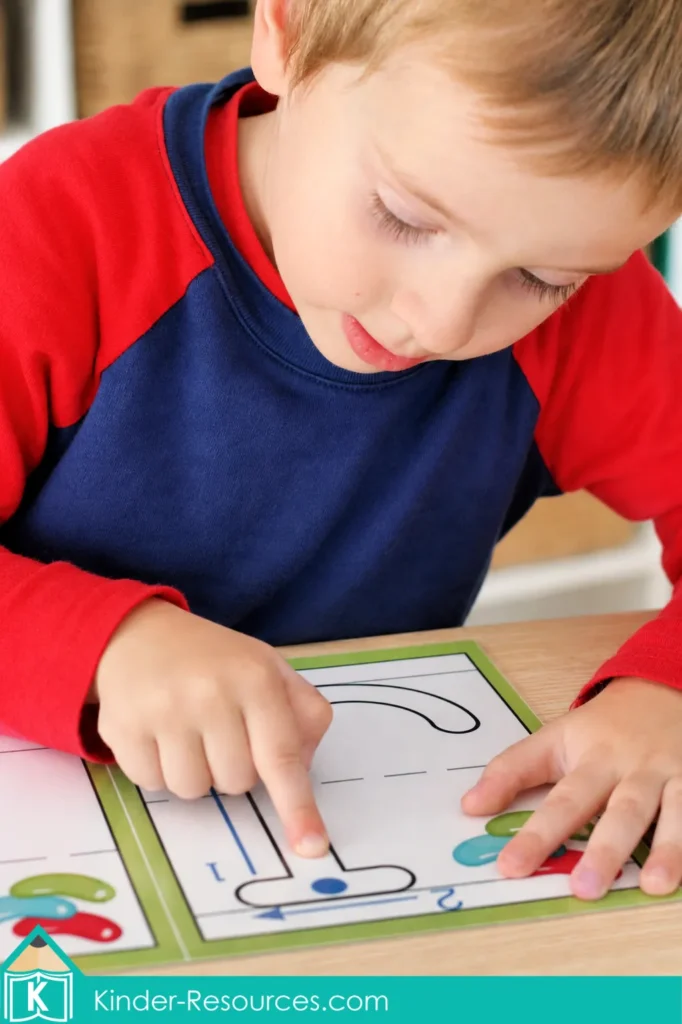 Preschool Letter J activities with a finger tracing card for teaching correct letter formation, alphabet recognition, and fine motor control.