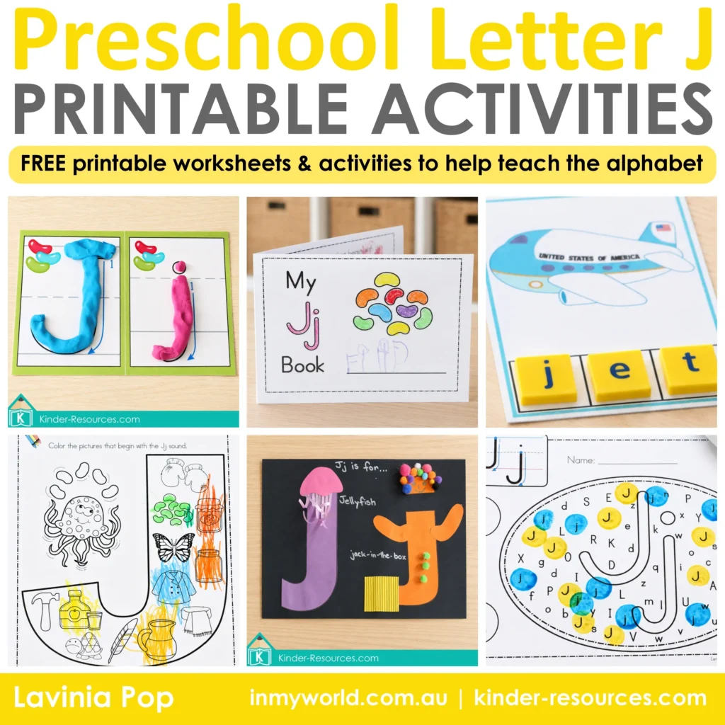 Preschool Letter J activities including play dough mats, a Letter J mini book, beginning sounds, CVC words, letter recognition and an alphabet craft.