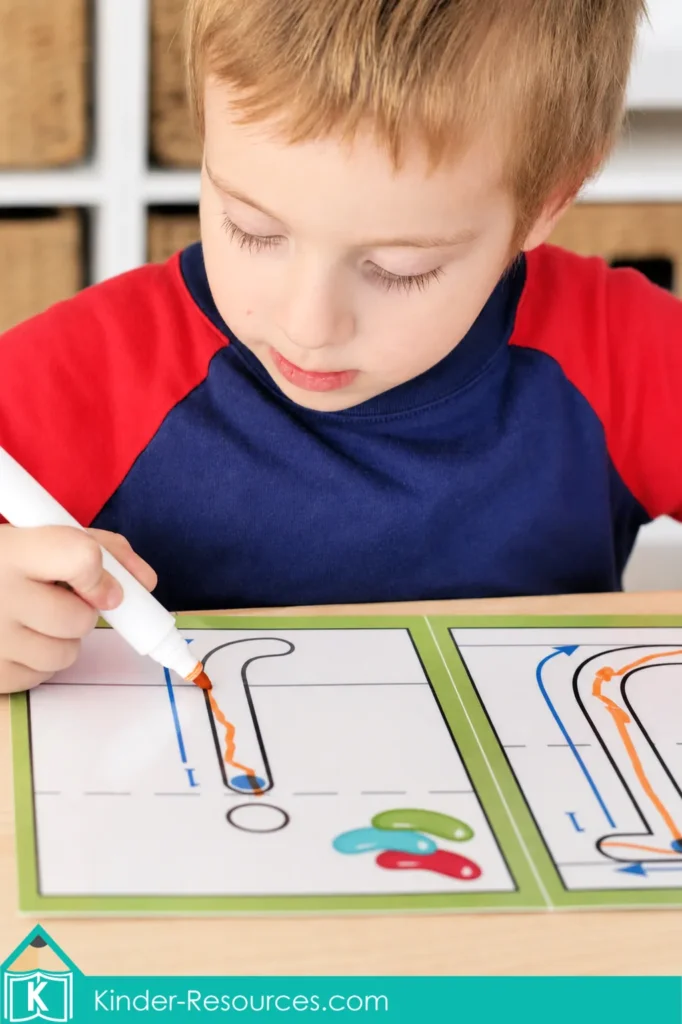 Preschool Letter J activities with reusable tracing cards and an erasable marker for practicing uppercase and lowercase letter formation and fine motor control.