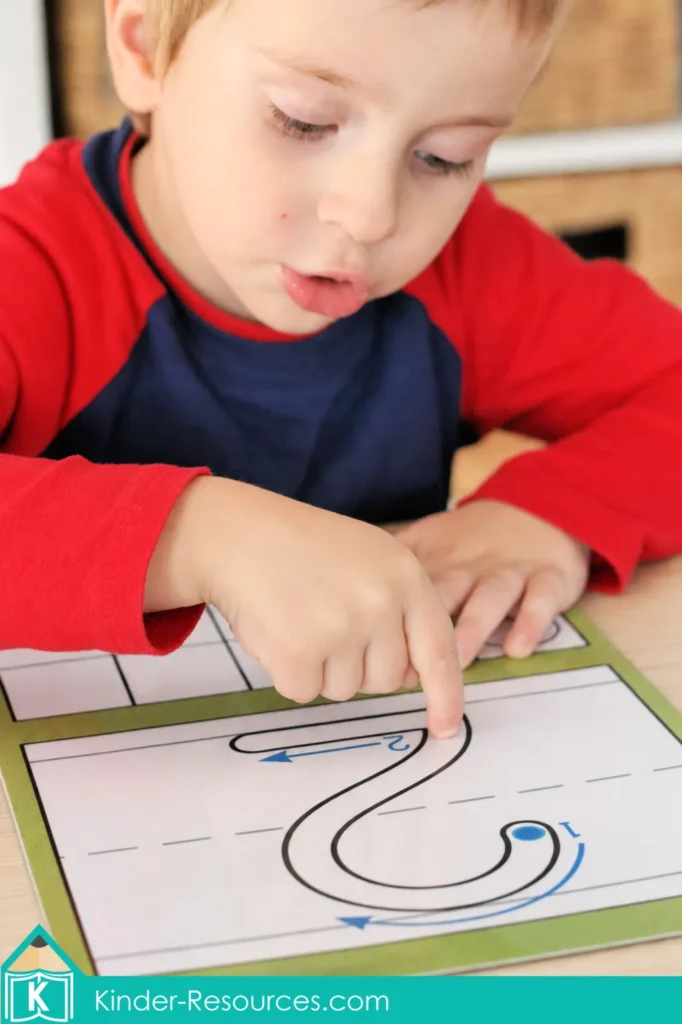 Preschool Letter J activities with a number 2 finger tracing card for practicing numeral formation, number recognition, and fine motor control.