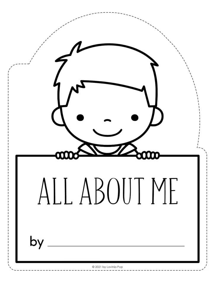 Using the boy cover option for an All About Me Book with space for a child to write their name.