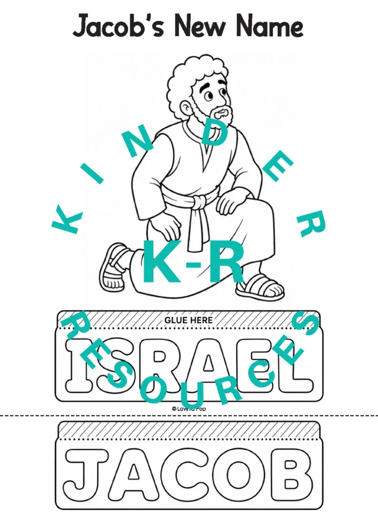 Lifting the Jacob flap to reveal Israel in a preschool Bible craft about God giving Jacob a new name.