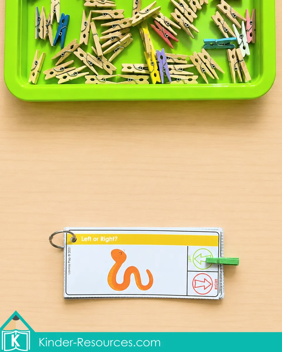 Using a direction clip card to identify that the orange snake is facing left.