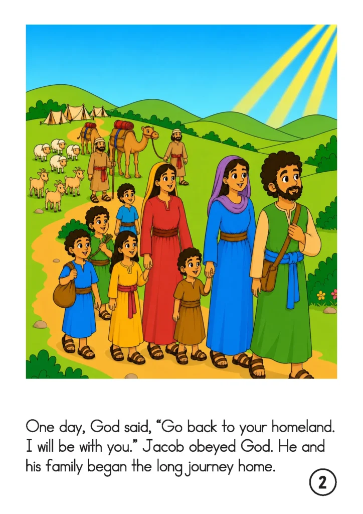 Reading about Jacob obeying God and beginning the long journey home with his family and animals.
