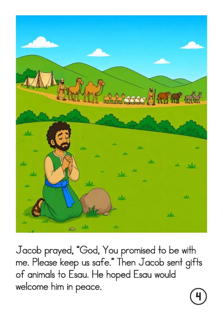 Reading about Jacob praying for God’s protection and sending animals as gifts to his brother Esau.