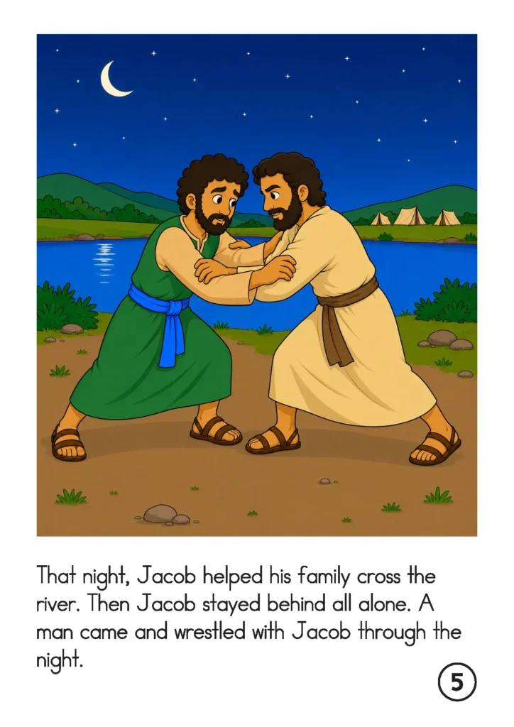 Reading about Jacob wrestling with a man beside the river throughout the night in Genesis 32.
