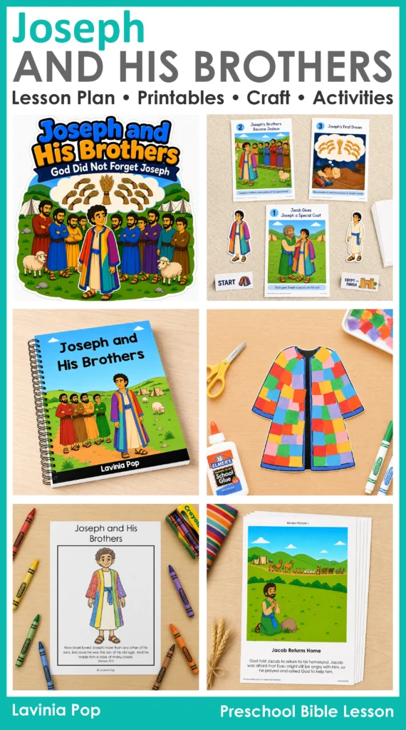 Joseph and His Brothers Sunday school printables including the storybook, retelling cards, colorful coat craft, booklet and review pictures.