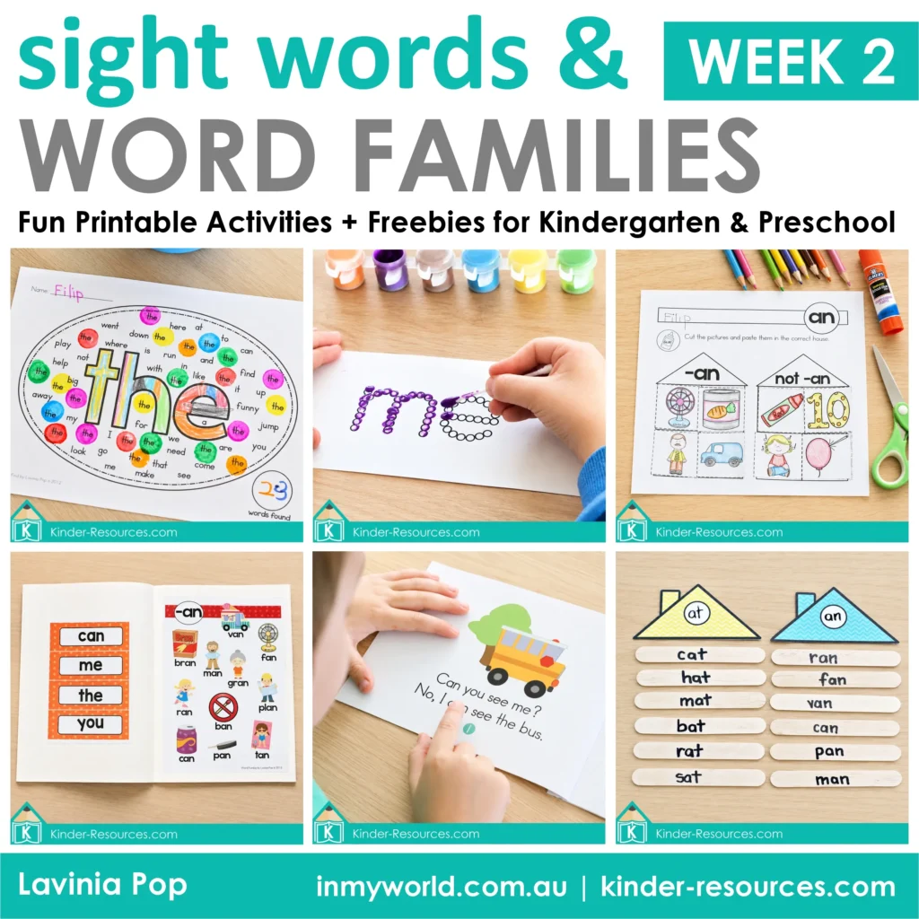 Practicing sight words and AN word family words with a word find, Q-tip painting, picture sorting, flip book, emergent reader, and craft sticks.