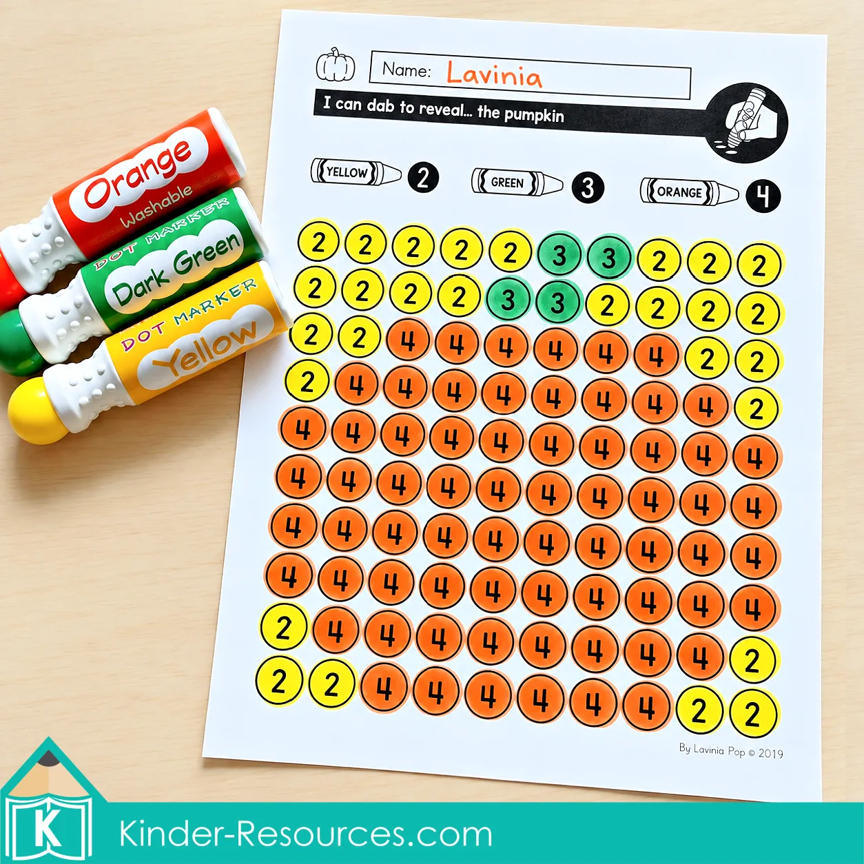 tober fine motor morning tubs dot marker pumpkin activity for preschool and kindergarten combining color by number practice with fine motor control.