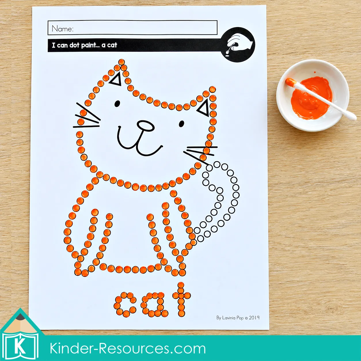 tober fine motor morning tubs cat dot painting activity for preschool using a cotton swab and paint to develop pencil grip, precision, and hand control.