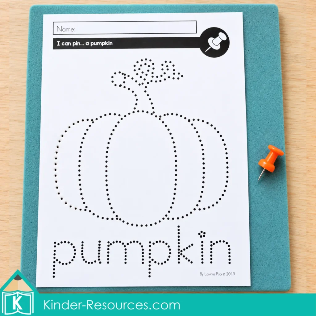 October fine motor morning tubs pumpkin pokey pin activity for preschool and kindergarten to strengthen fingers, improve control, and develop concentration.