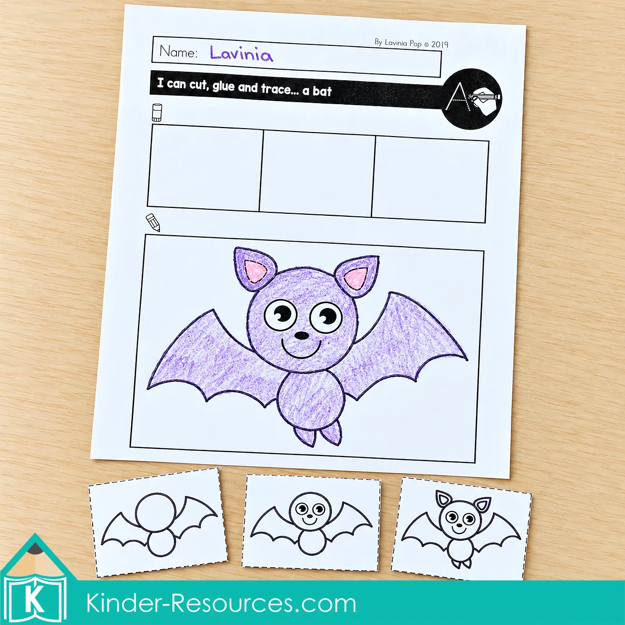 October fine motor morning tubs bat sequencing activity for preschool with cut, glue, trace, and color steps to build fine motor and sequencing skills.