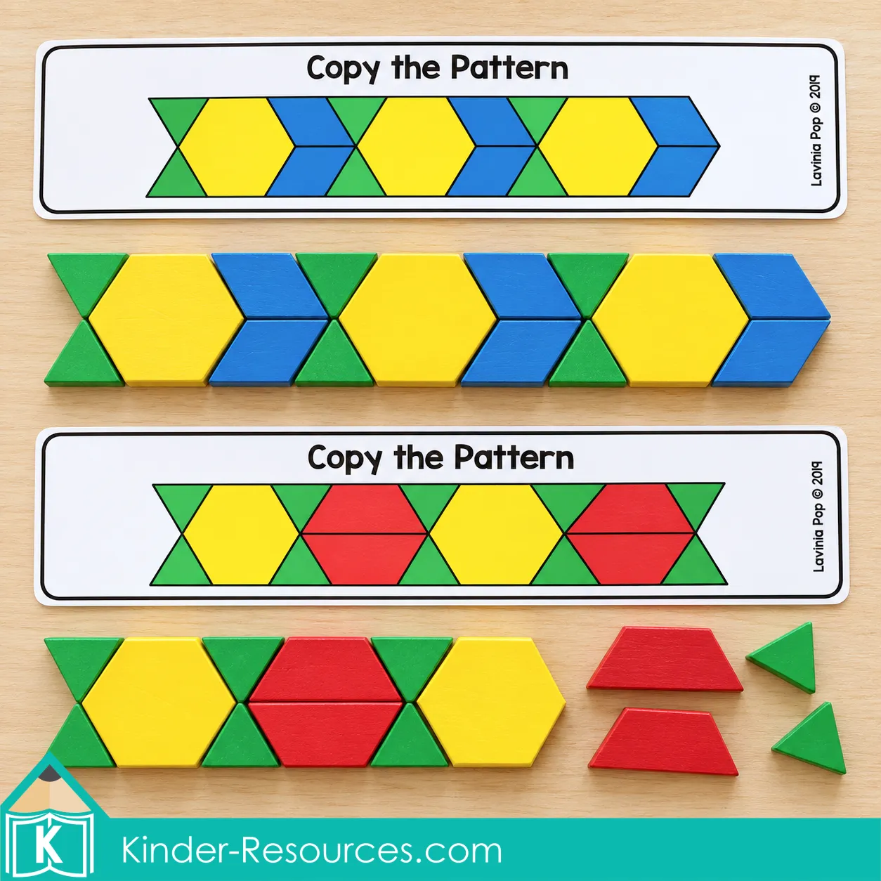 October fine motor morning tubs pattern copying cards for preschool using pattern blocks to develop pattern recognition, spatial reasoning, and hand eye coordination.